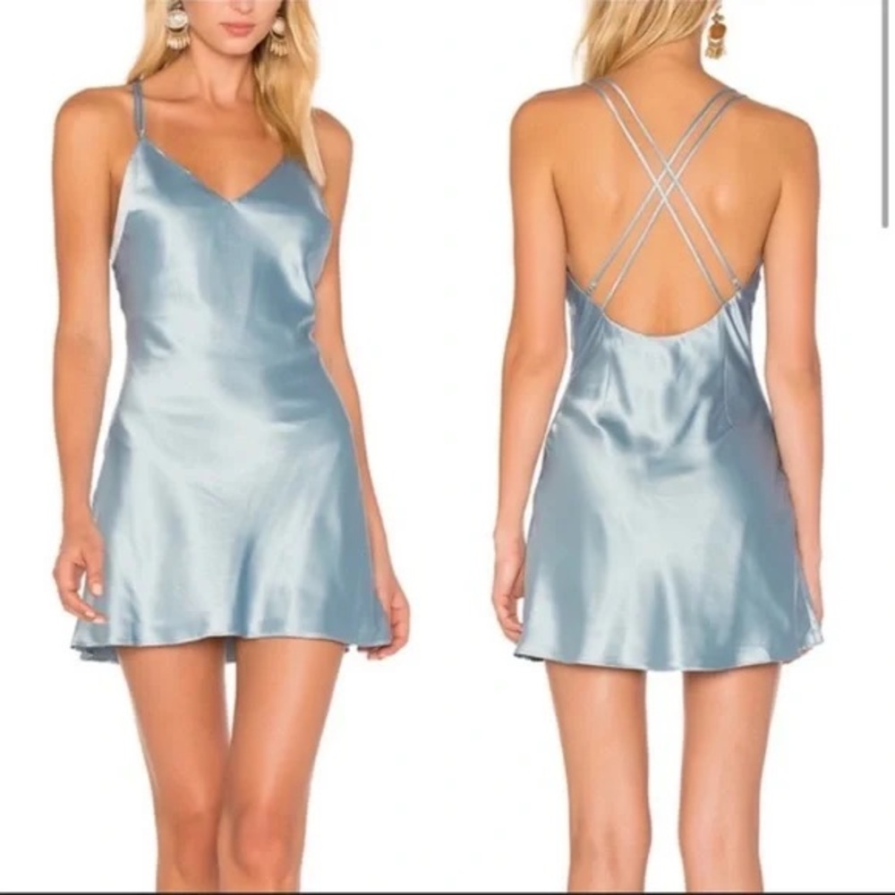 Privacy Please Raven Blue Satin Slip Mini Dress